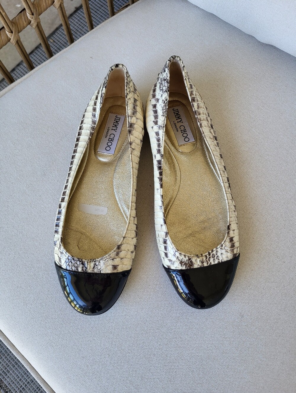 Jimmy Choo Snakeskin Cap-Toe Ballet Flats - Size 36.5 (US 6.5)